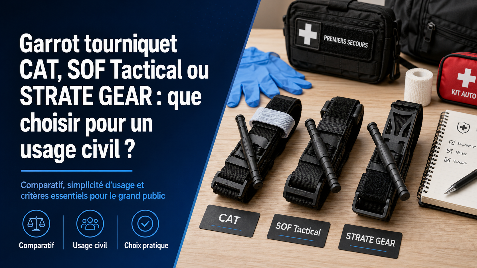 Garrot tourniquet CAT, SOF Tactical ou STRATE GEAR : que choisir pour un usage civil ?